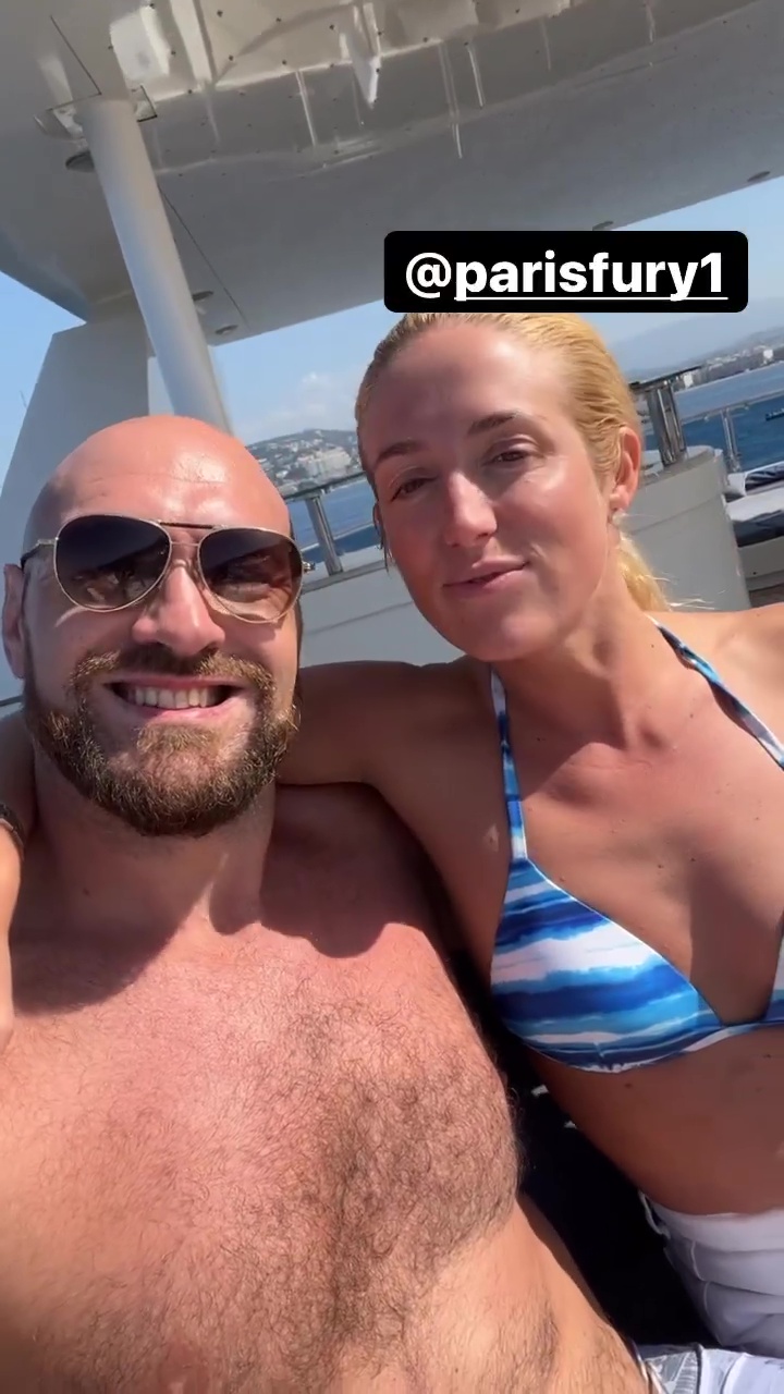 Tyson Fury and his wife Paris cruise the waves in jet skis while boxing champ enjoys a luxury vacation aboard superyacht Cannes