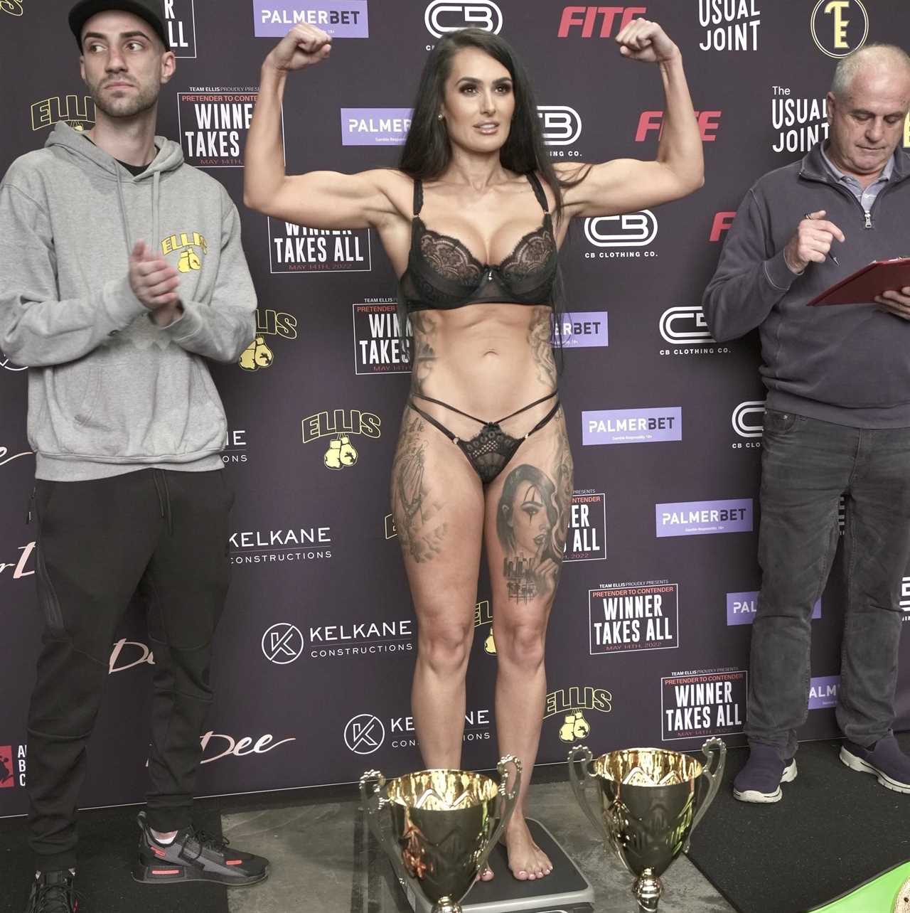 Reality TV star Arabella de Busso dresses in tiny black Gstrings and sexy lingerie for her boxing debut. She then goes on to win