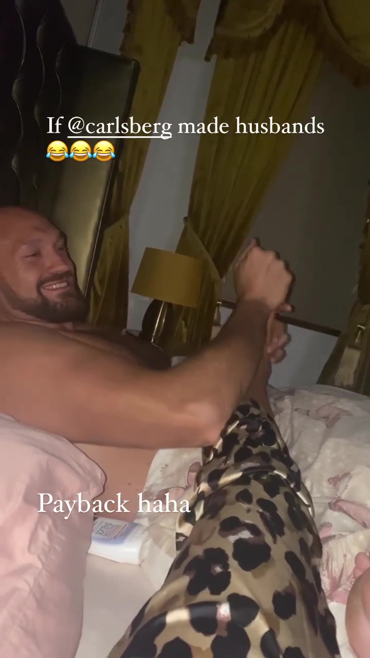 Tyson Fury made Paris kiss his wife Paris as he retired after allowing her to bring all of his beer on holiday