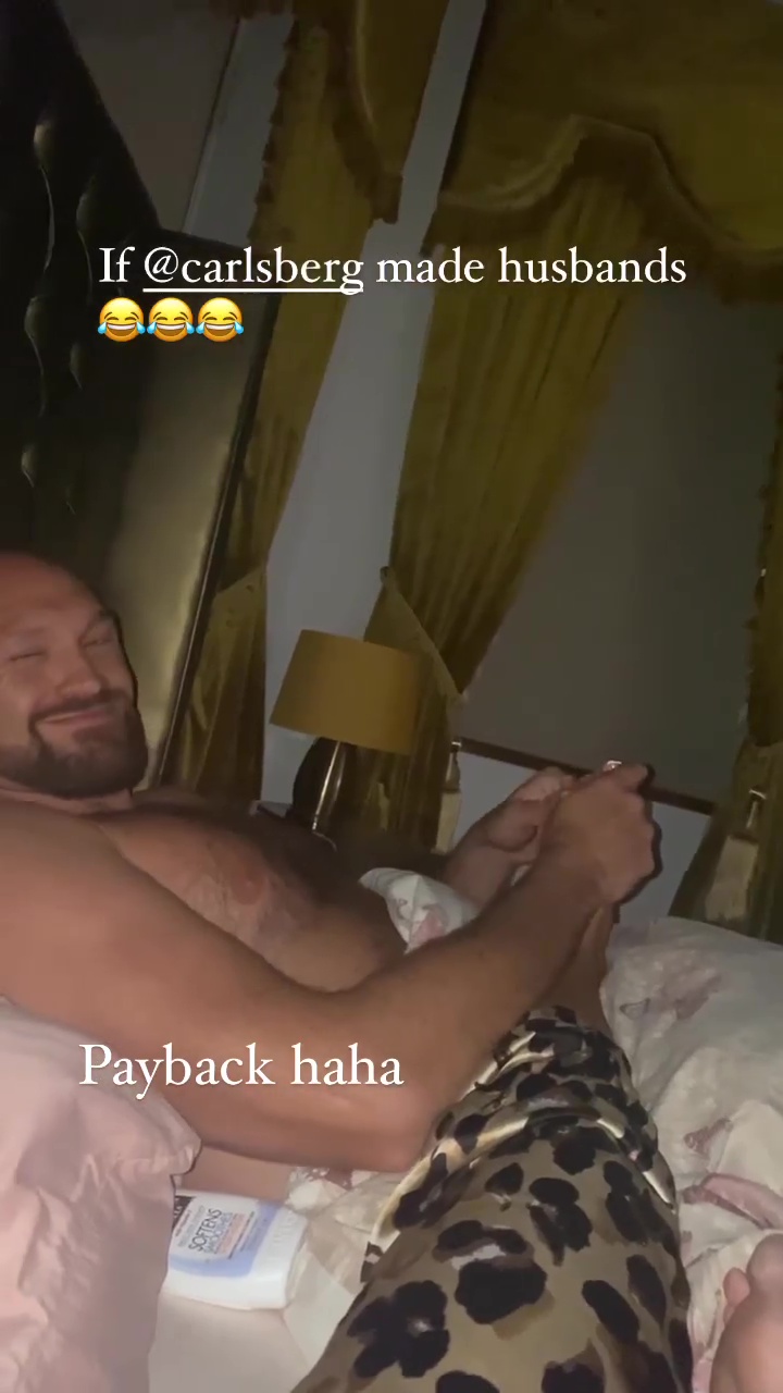 Tyson Fury made Paris kiss his wife Paris as he retired after allowing her to bring all of his beer on holiday