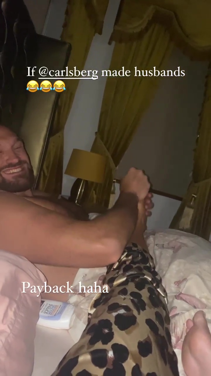 Tyson Fury made Paris kiss his wife Paris as he retired after allowing her to bring all of his beer on holiday