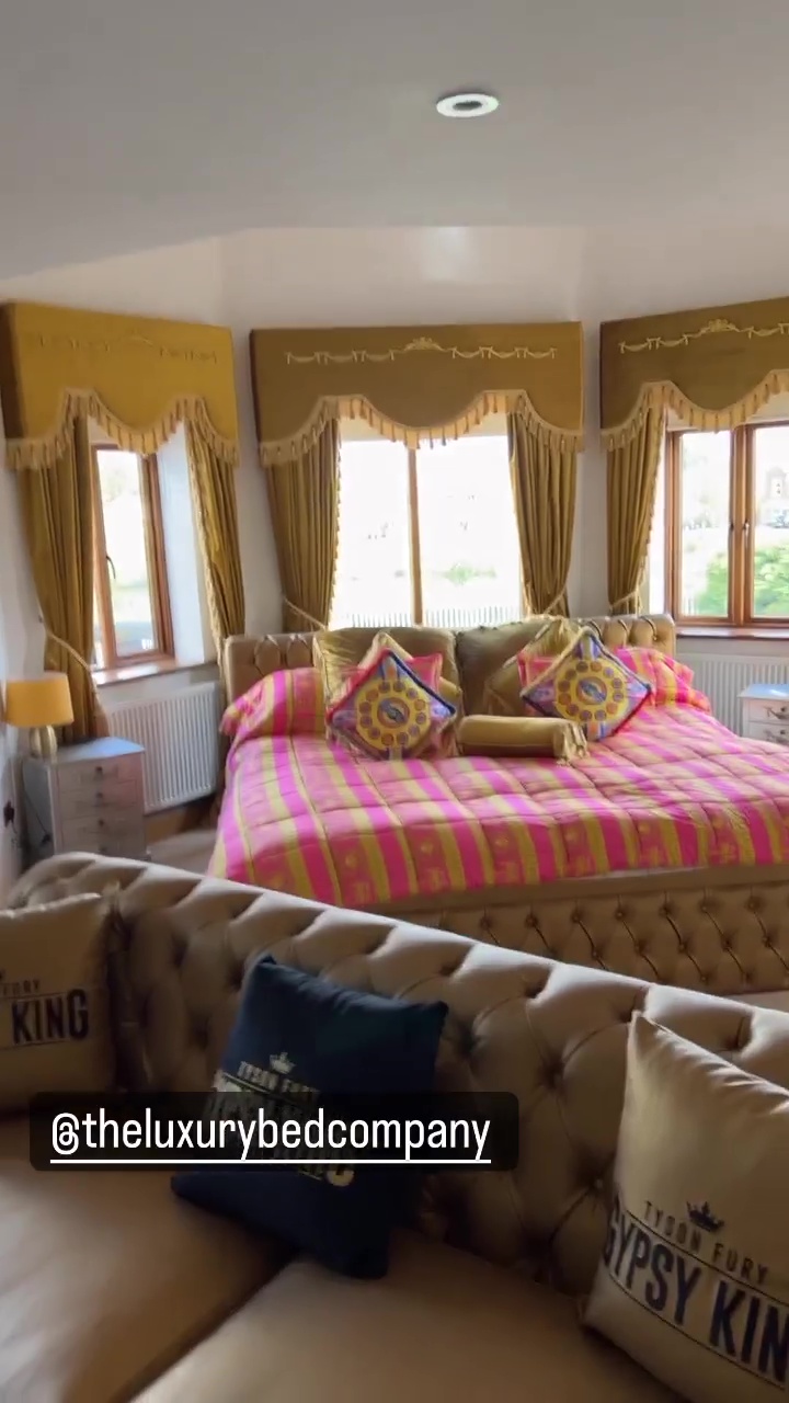 Tyson Fury shows off his and wife Paris’ new custom-made gold bed and sofa and jokes it will ‘get a lot of action’