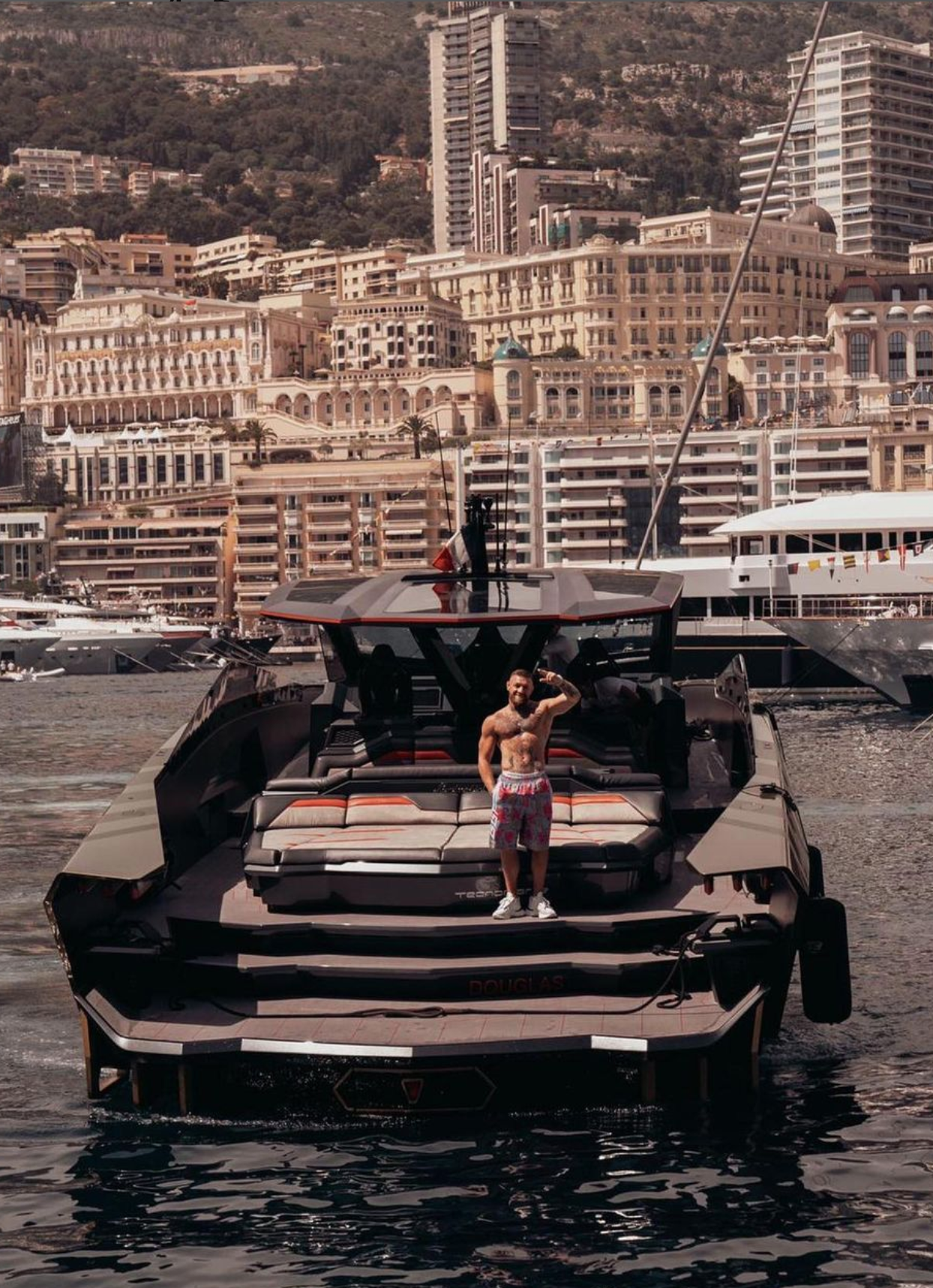 Conor McGregor is on holiday at Monaco Grand Prix with F1 legends, and he drives a EUR3m Lamborghini superyacht.