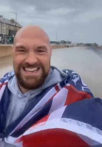 Tyson Fury's celebration of Platinum Jubilee and message to his fans, before he runs down Morecambe Bay in a Union Jack