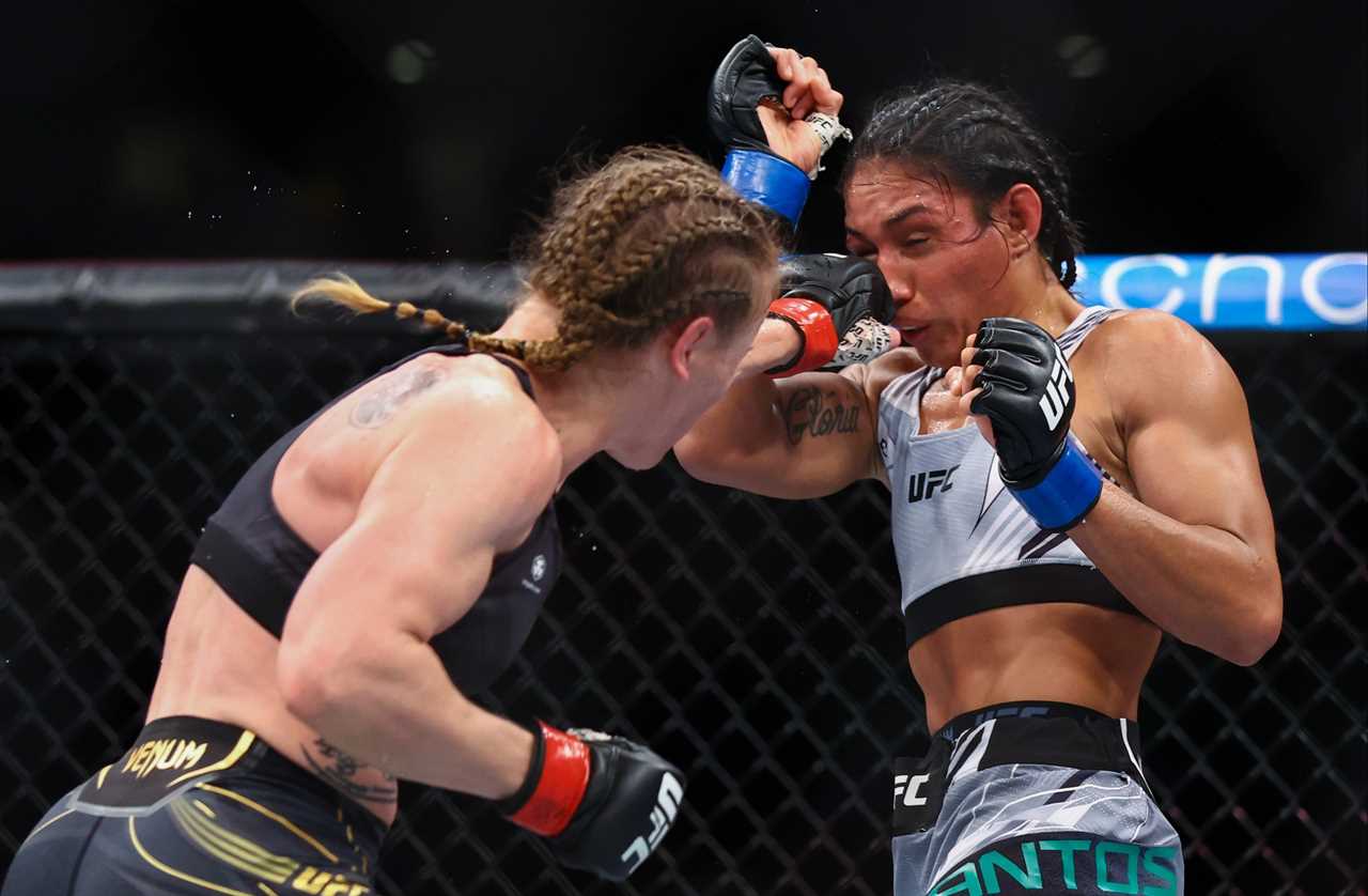 UFC star Taila Santes displays a horror bulging eye after clash of heads with Valentina Shevchenko