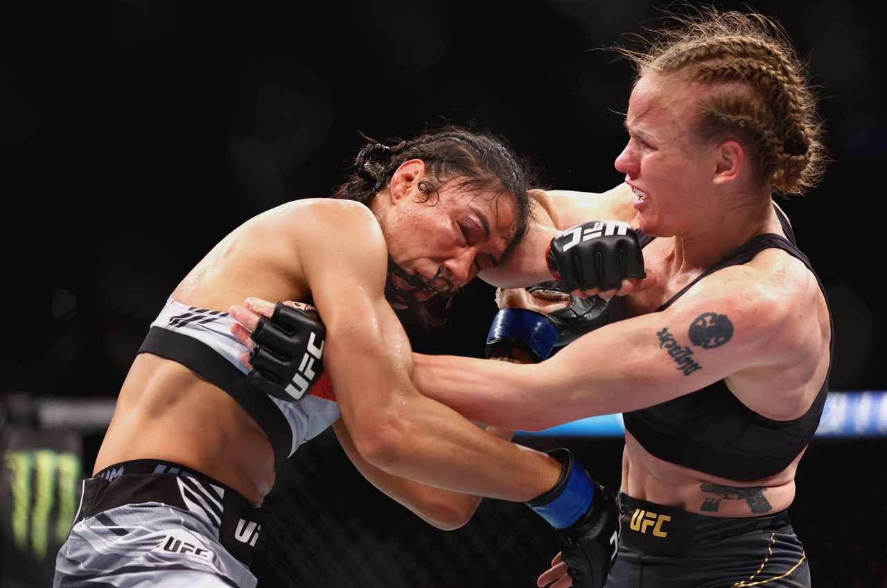 UFC star Taila Santes displays a horror bulging eye after clash of heads with Valentina Shevchenko