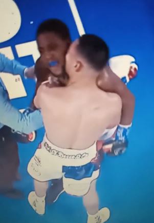 Moment Berlanga tries to BITE opponent Angulo’s ear and then admits after fight ‘I was about to do a Mike Tyson on him’