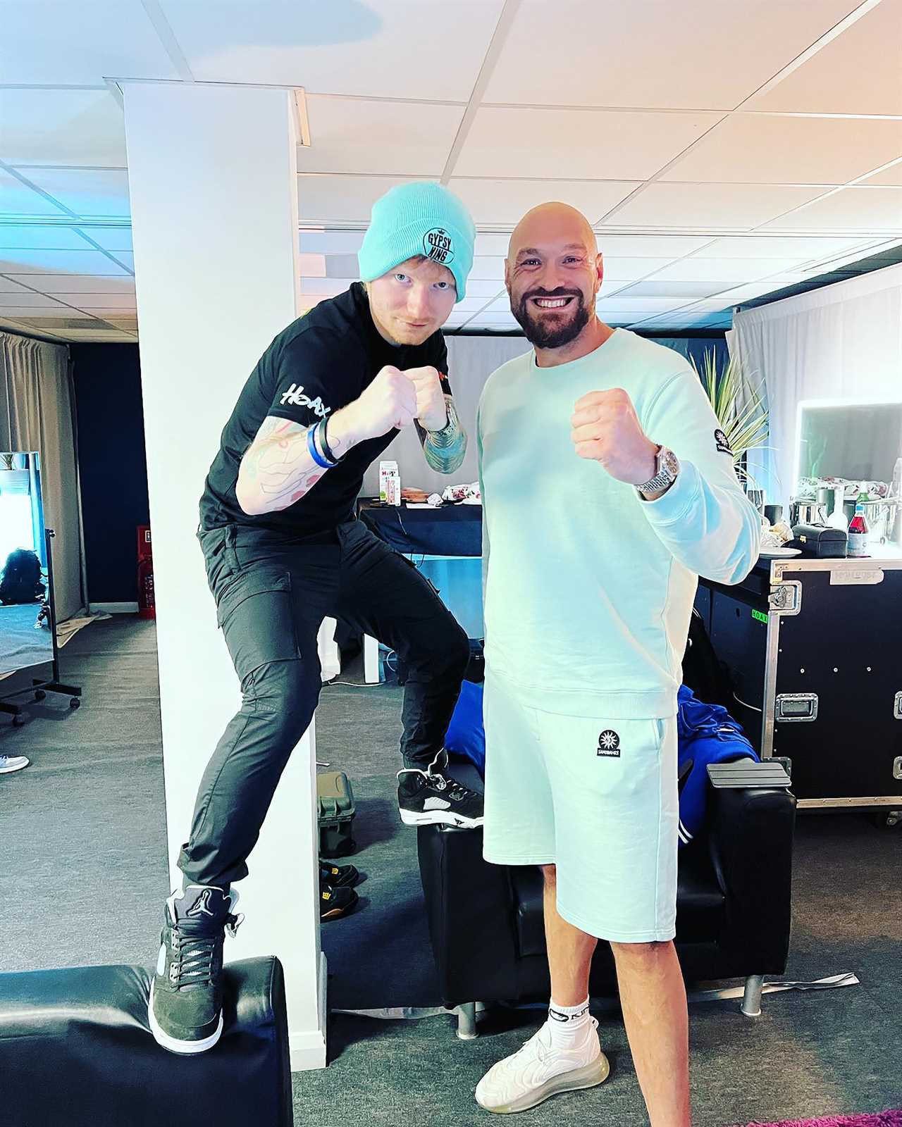 Tyson Fury and Paris spend time with Ed Sheeran, the Brit heavyweight king.