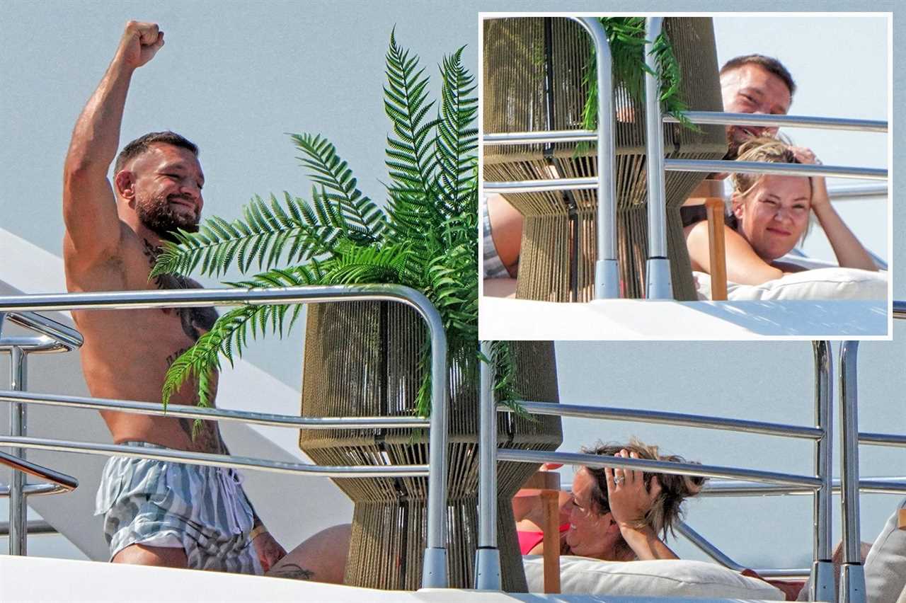Conor McGregor takes Dee Devlin on a spin as he drives his PS2.7m Lamborghini Yacht across the south coast of France.