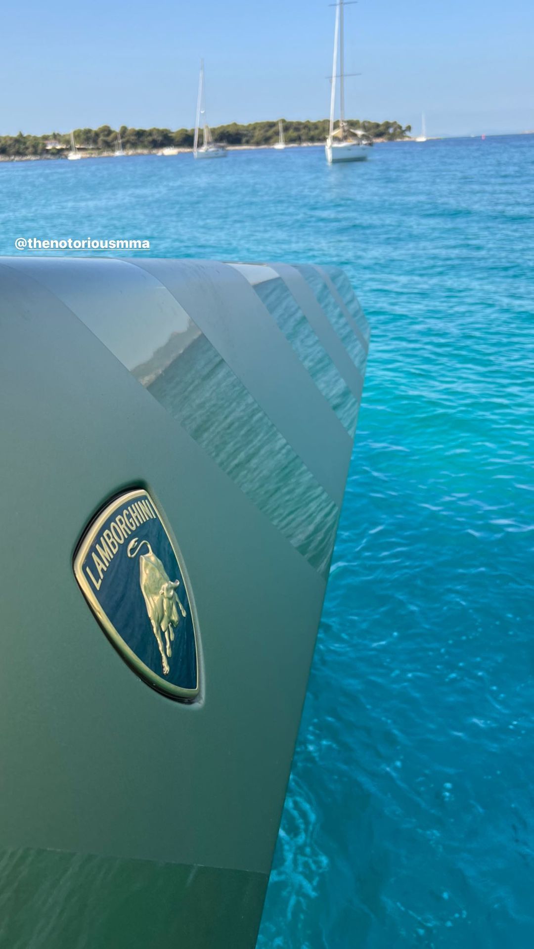 Conor McGregor takes Dee Devlin on a spin as he drives his PS2.7m Lamborghini Yacht across the south coast of France.