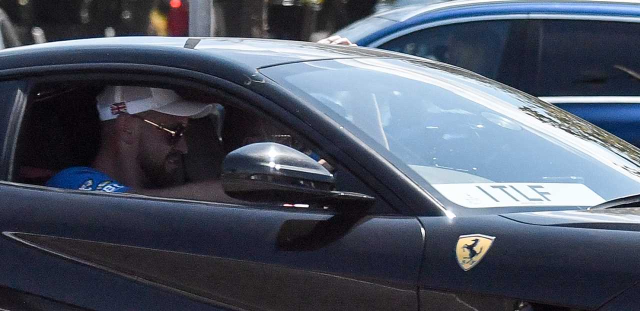 Tyson Fury eats lunch after a day of filming, before getting into a PS250k Ferrari amid talk about a return to boxing