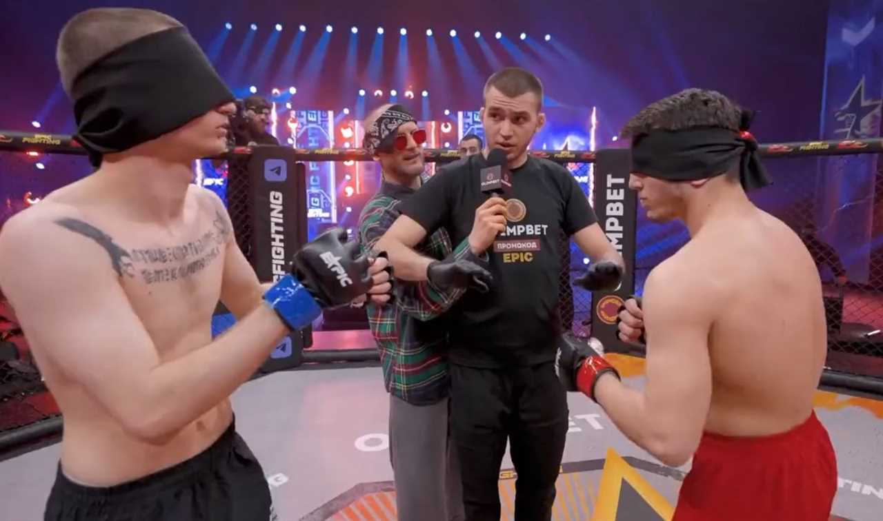 Check out the shocking moment Russian MMA fighters are bloodied in an outrageous BLINDFOLDED fight