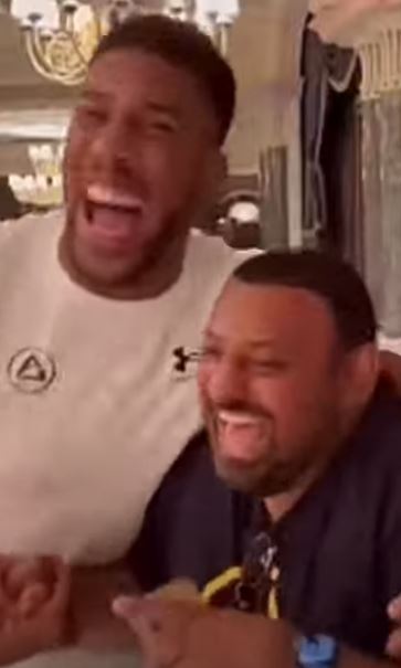 Anthony Joshua laughs with Prince Naseem hamed while he meets boxing legends in Saudi Arabia before Usyk rematch