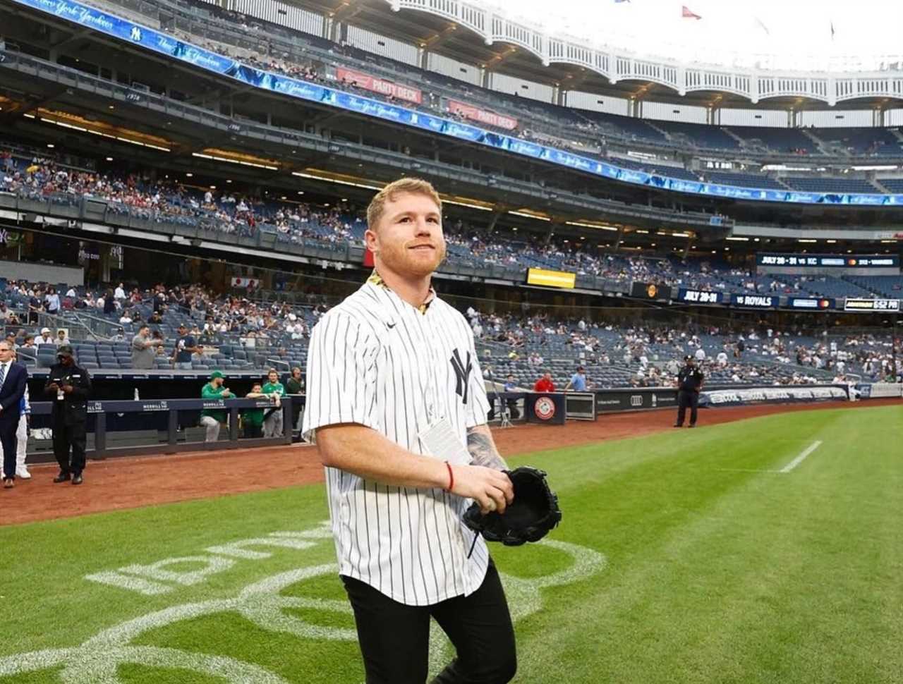 This rivalry is legendary - Canelo and GGG face off as they throw the first pitch at Yankee Stadium