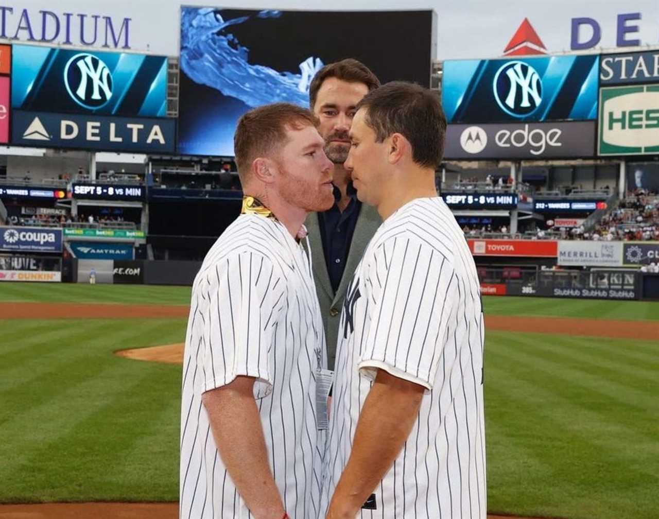 This rivalry is legendary - Canelo and GGG face off as they throw the first pitch at Yankee Stadium