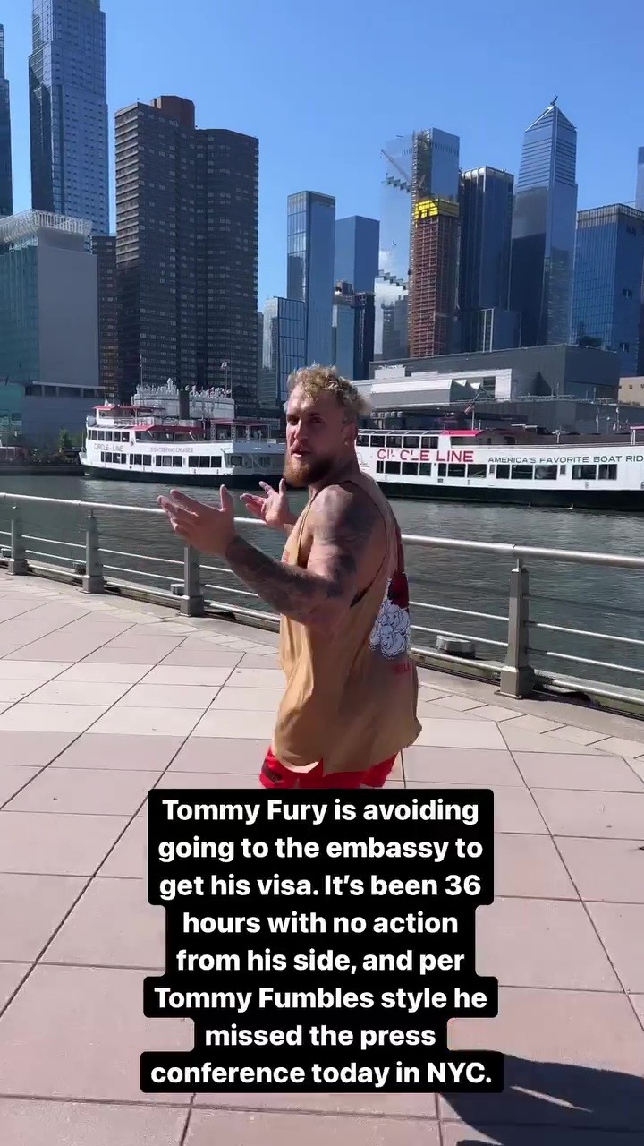 Jake Paul tells Tommy Fury to get to the embassy and get his ‘f***ing visa’ so he can ‘knock him the f*** out