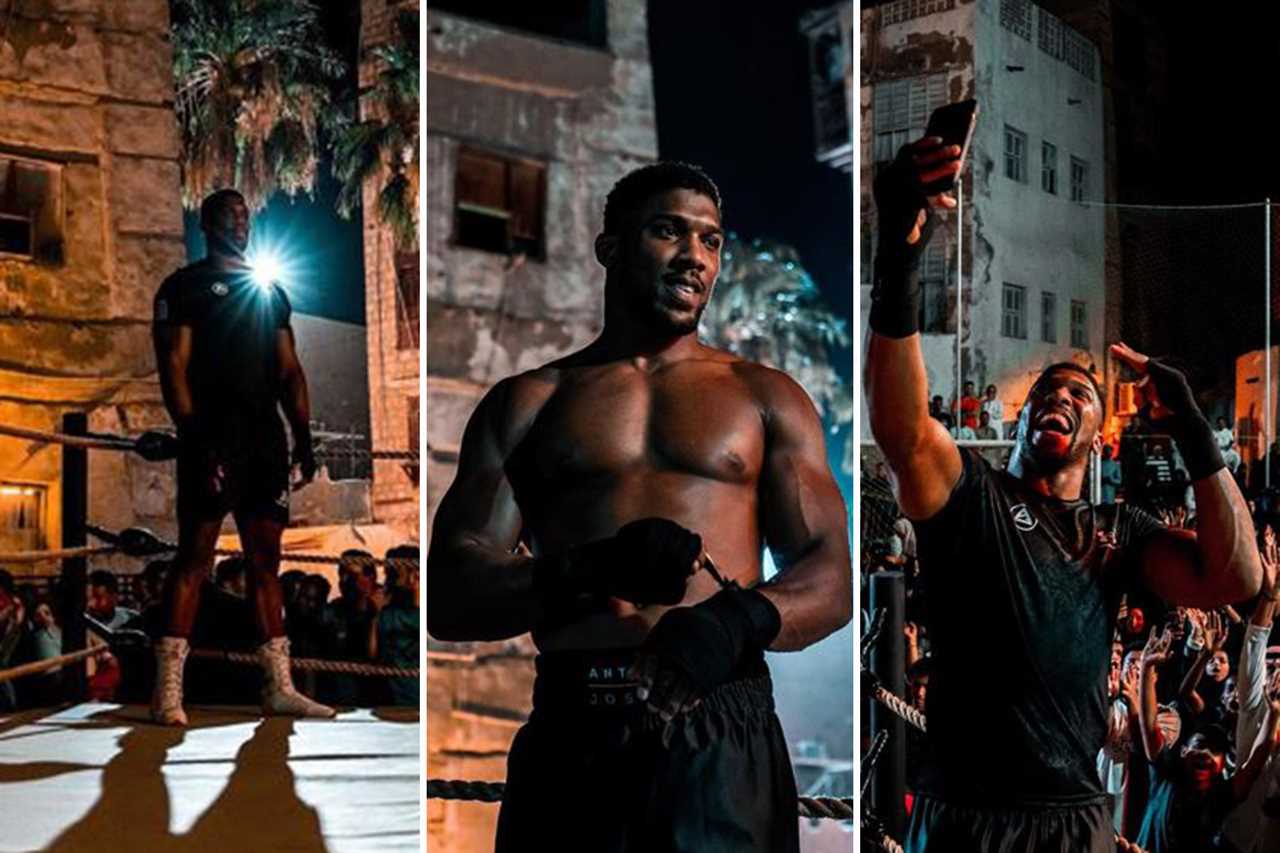 After filming in Saudi Arabia with Brit, Anthony Joshua's body-double meets Oleksandr Uzyk ahead of the rematch fight