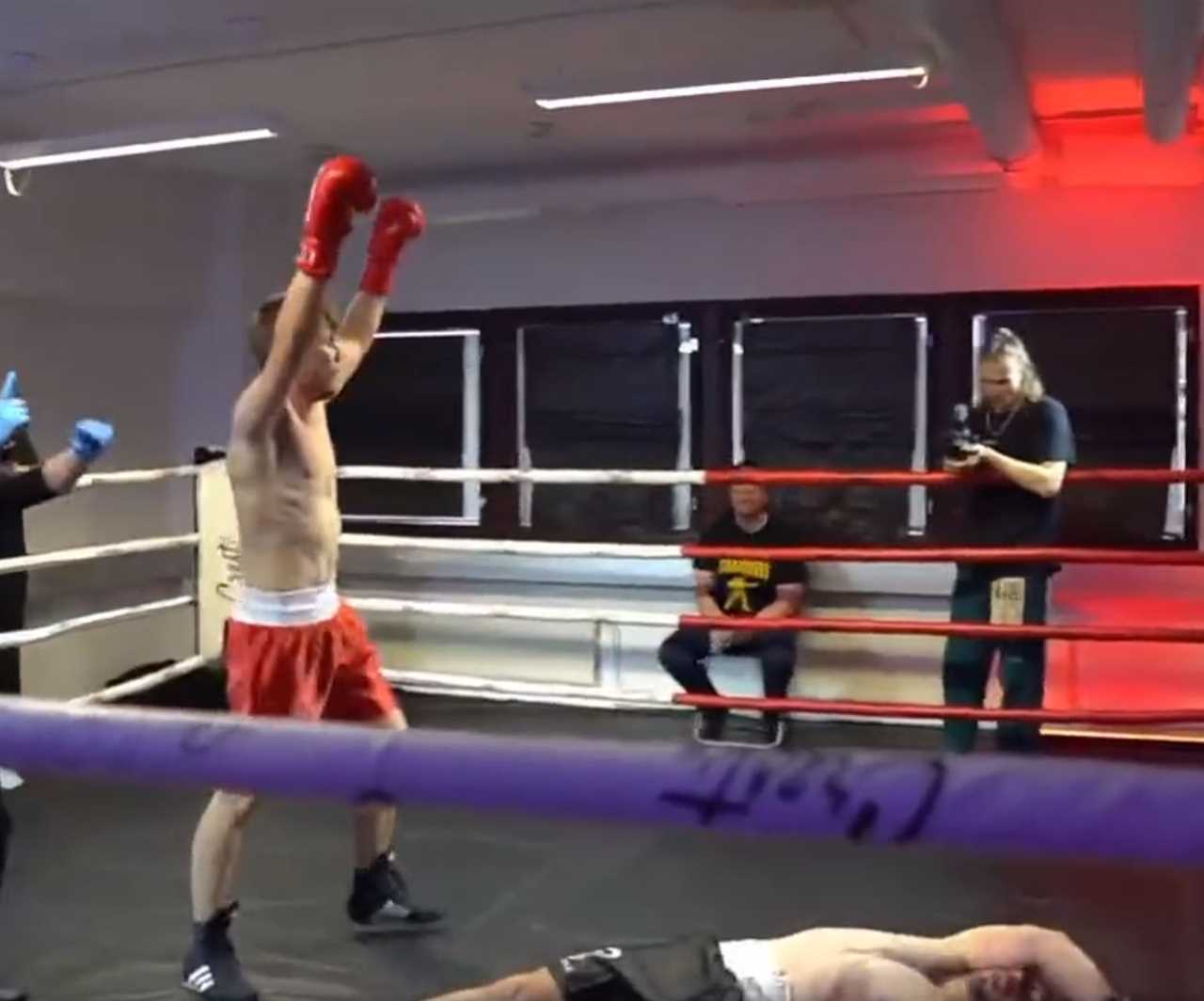 You can see TikTok's star being brutally knocked out by YouTuber. Then, medics rush to the ring to treat the stricken fighter.