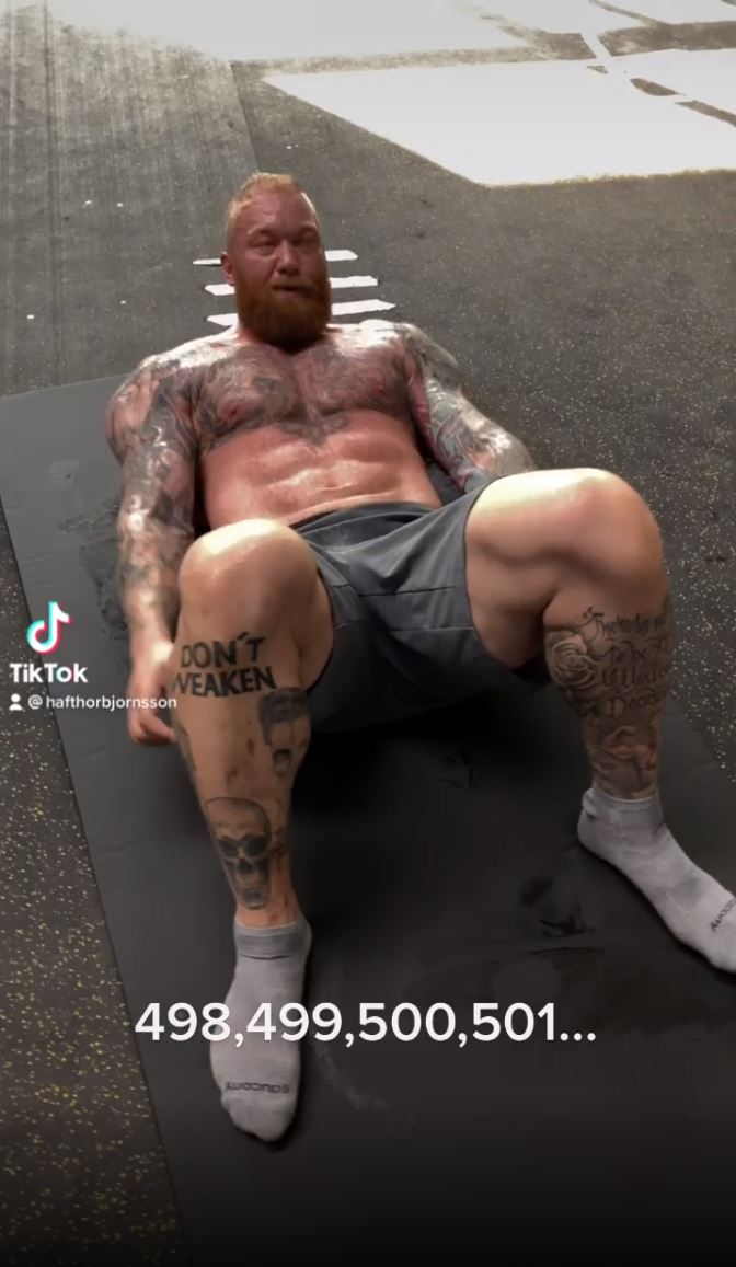 Thor Bjornsson does 500 CRUNCHES during grueling training video as he trains to be a star fighter for the next fight after Eddie Hall's win