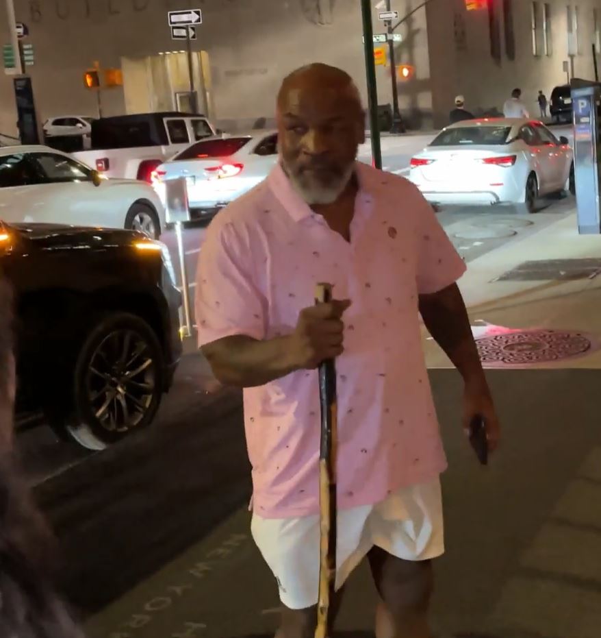 Mike Tyson was spotted in Dallas at UFC 277 with the walking stick that he had been using earlier in the week.