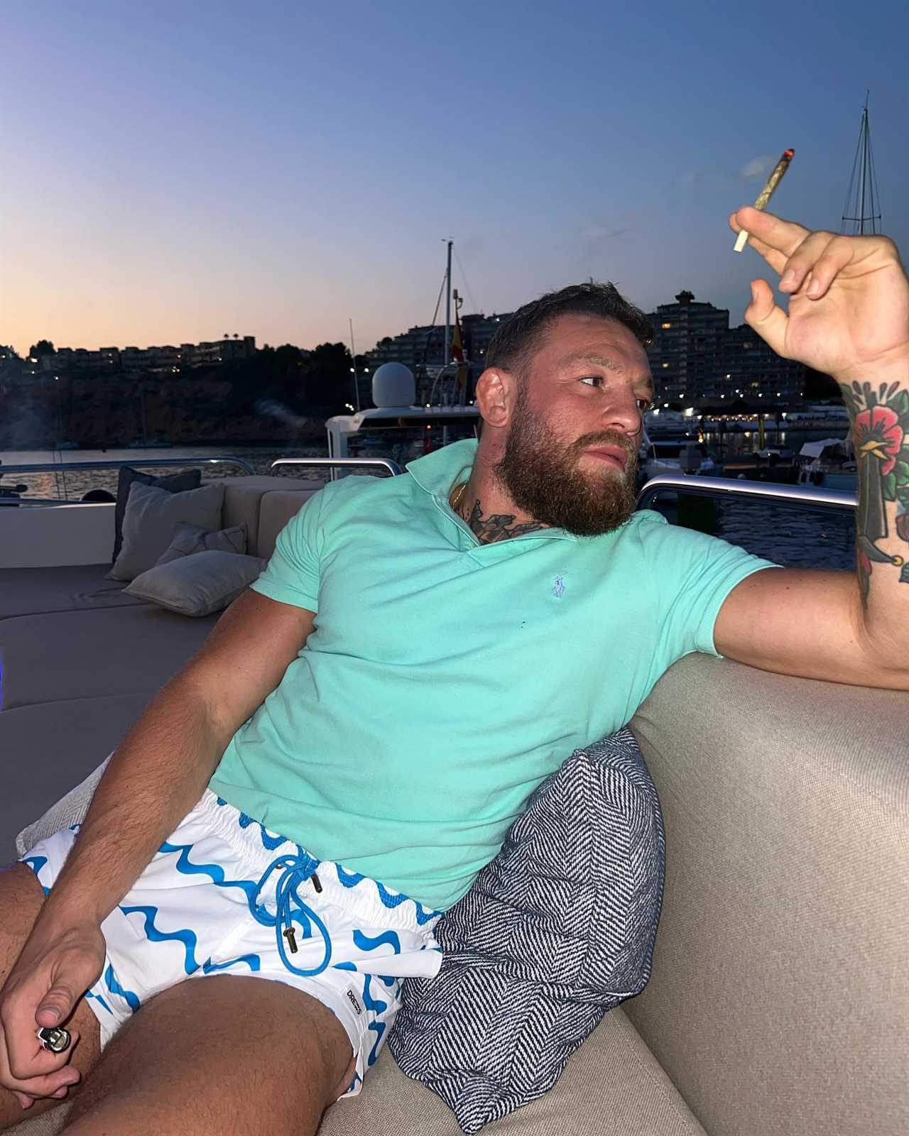 Conor McGregor orders big blunts to go with his morning coffee while UFC icon relaxes on board luxury Lamborghini yacht
