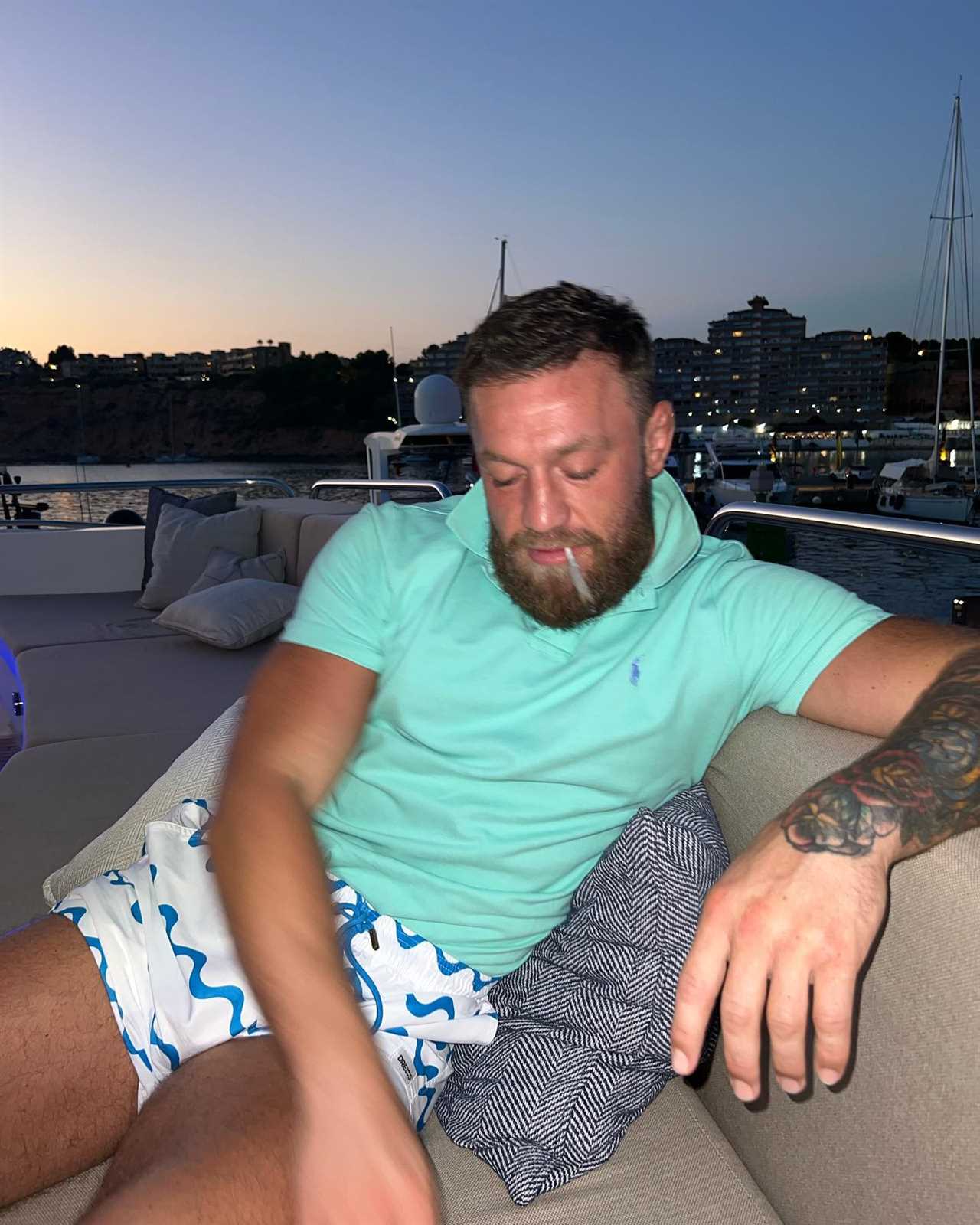 Conor McGregor orders big blunts to go with his morning coffee while UFC icon relaxes on board luxury Lamborghini yacht