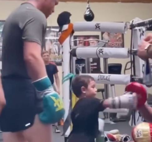 Canelo Alvarez, boxing legend, was seen training his three-year old son in preparation for his trio bout with Gennady Gorlovkin