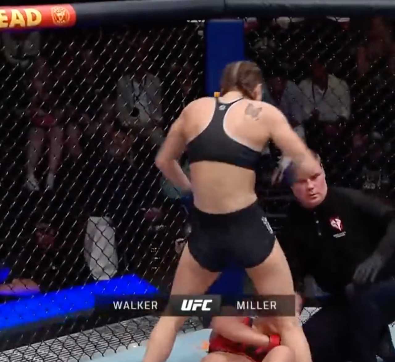 Watch UFC star Juliana Miller KO Brogan Walker, before she stands over her to perform the famous WWE celebration.