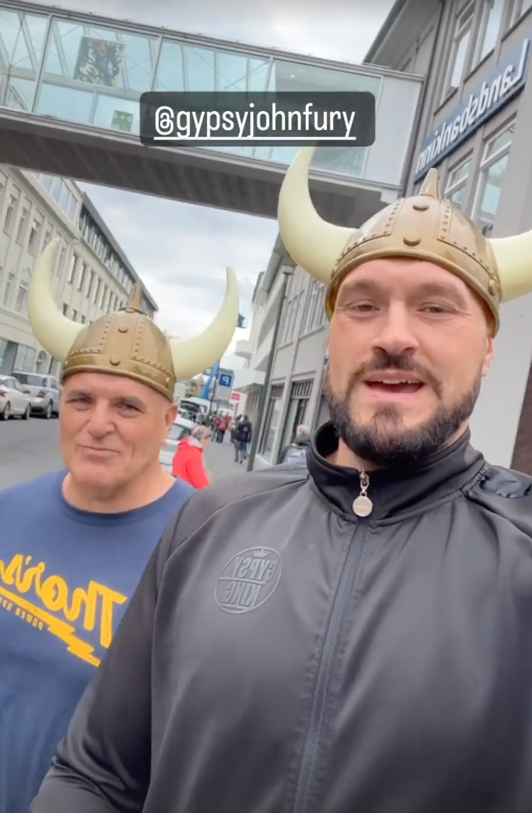 Tyson Fury and father John mock Games of Thrones' Thor Bjornsson during fight talks by dressing in Viking hats from Iceland