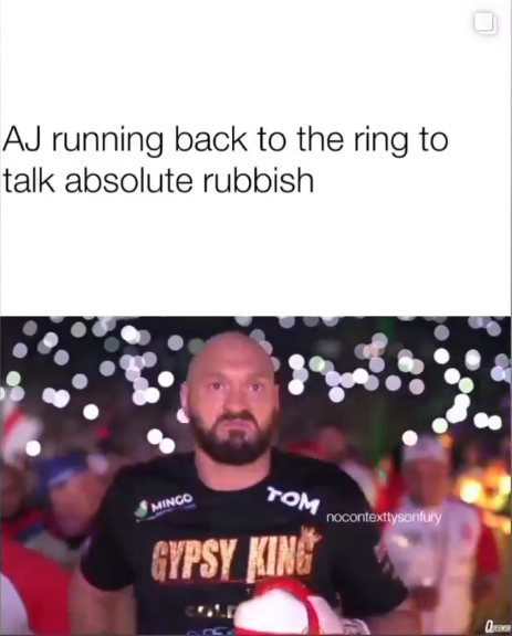 Tyson Fury trolling Anthony Joshua with a meme about 'talking absolute garbage' after Oleksandr Usyk's defeat