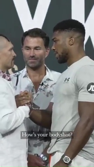 Watch Anthony Joshua playing mind games with Oleksandr Uzyk, as he questions about weakness...after Tyson Fury's advice