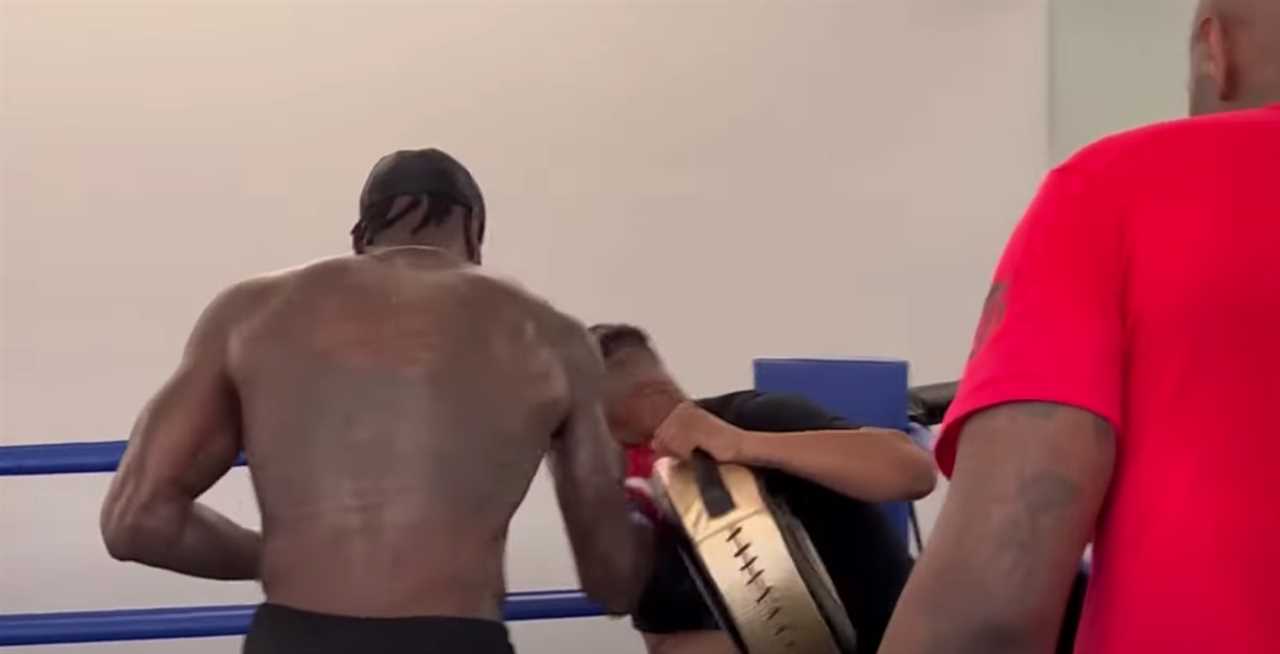 Deontay Wilder's trainer takes a punch flush on the chin from a fearsome boxer, but he stays on his feet during training