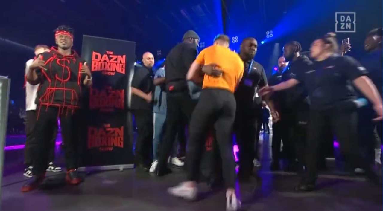 Joe Weller and KSI almost exchange punches in a fiery face-off, before security intervenes as a YouTuber calls out for'street fighting'