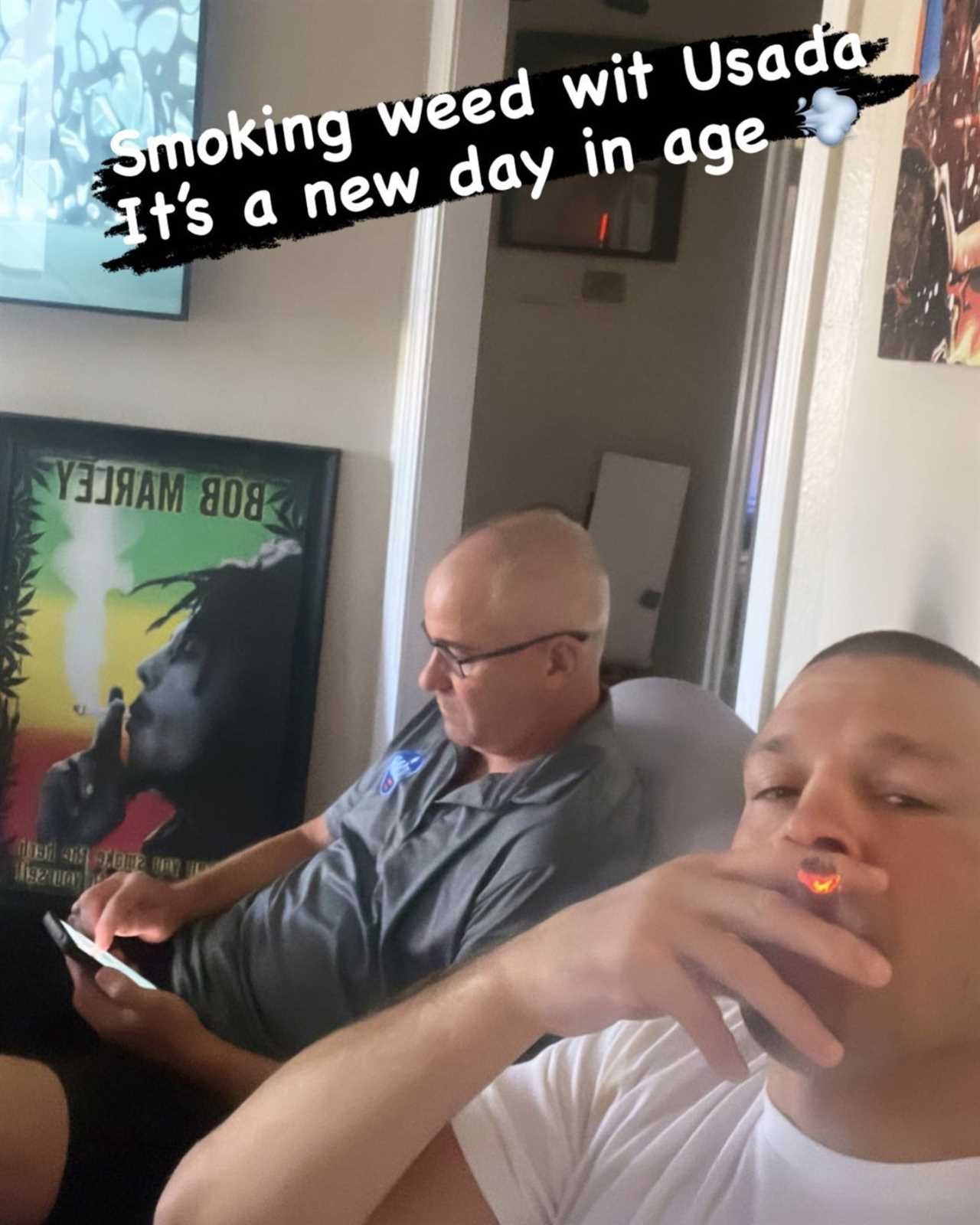 UFC champ Nate Diaz smokes marijuana in front of a drug tester. Tell him to f***ing sucka d ***' and get out of his house