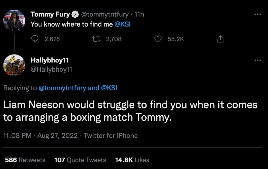 Fans are unanimous in their condemnation of Tommy Fury being brutally trolled after he accepted KSI's callout following knockout wins
