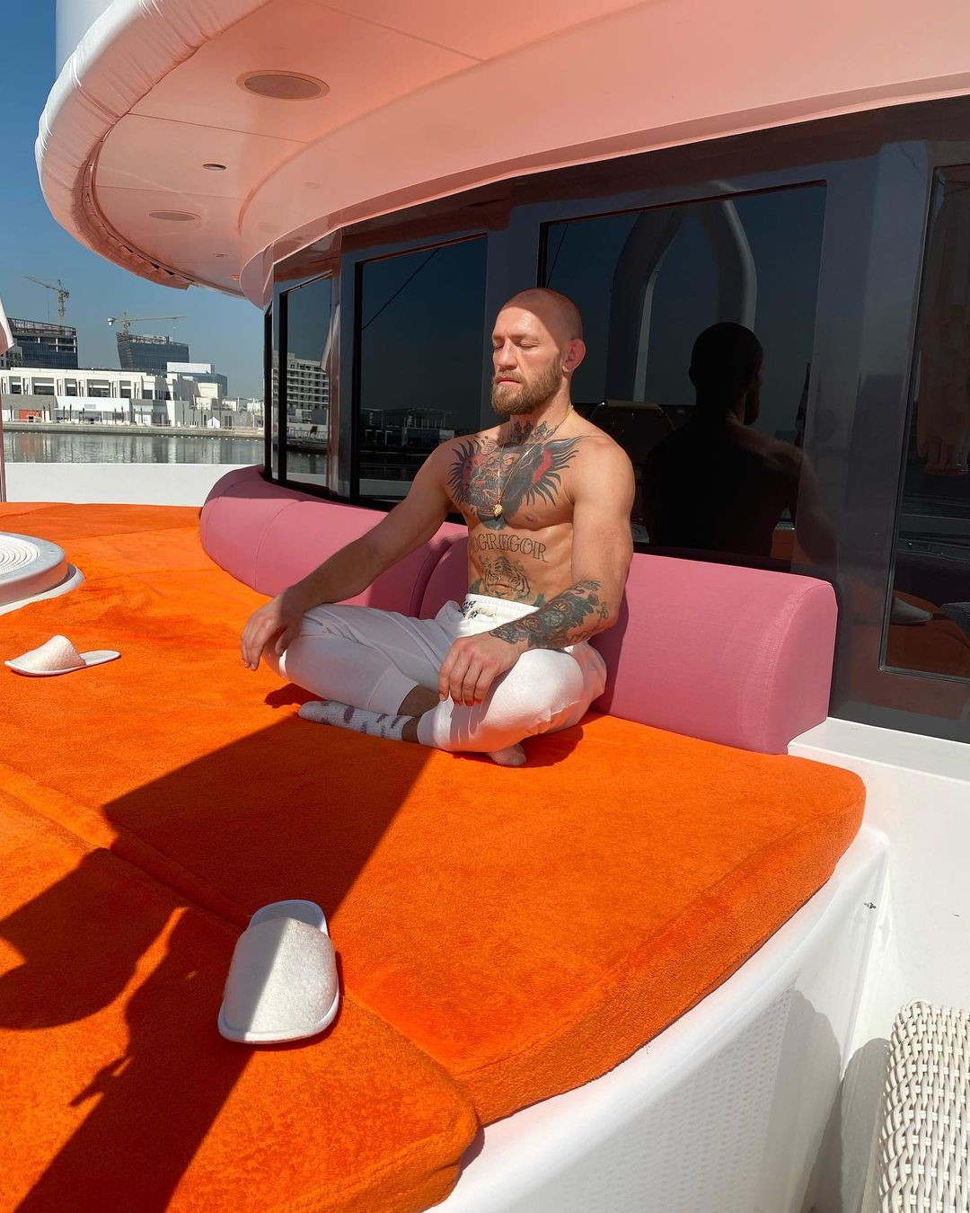 Conor McGregor's luxury yacht, which he took to Fight Island to see Dustin Poirier fight.