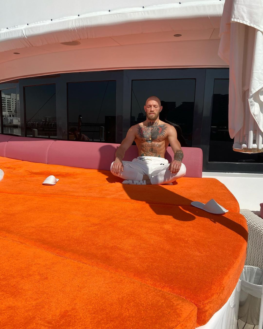 Conor McGregor's luxury yacht, which he took to Fight Island to see Dustin Poirier fight.