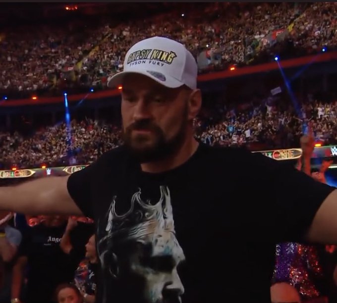 Fans are all saying the same thing when Tyson Fury knocks Theory out at WWE's Clash at the Castle, before Drew McIntyre sings with them