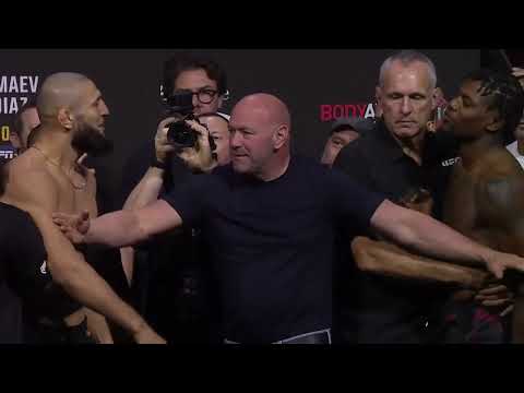 Khamzat Chimaev meets Kevin Holland at the Ceremonial Weigh-Ins UFC 279.