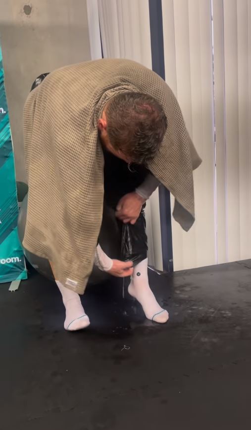 Fans were stunned at how much sweat Canelo Alvarez drained from his pants during a rigorous workout in preparation for the Gennady Gorkin trilogy