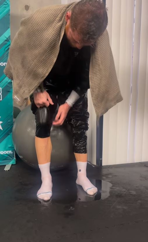 Fans were stunned at how much sweat Canelo Alvarez drained from his pants during a rigorous workout in preparation for the Gennady Gorkin trilogy