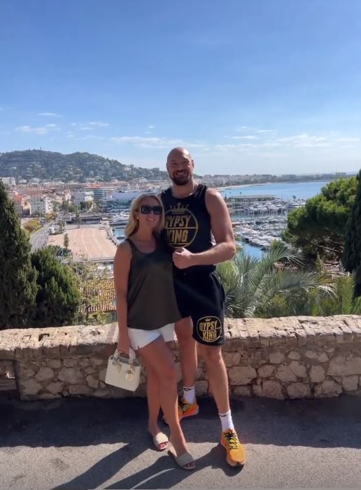 Tyson Fury and his wife Paris wear full Gypsy King costumes in Cannes as they go on a history walk and then relax at the beach.