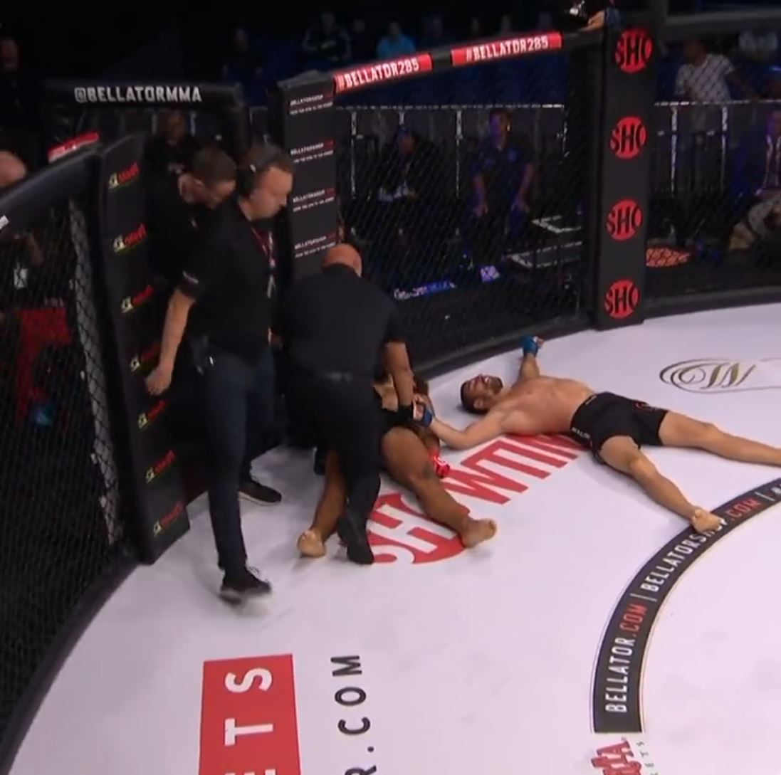 After a sickening Bellator 258 submission, watch as MMA star MMA star EYES OPEN is left cold