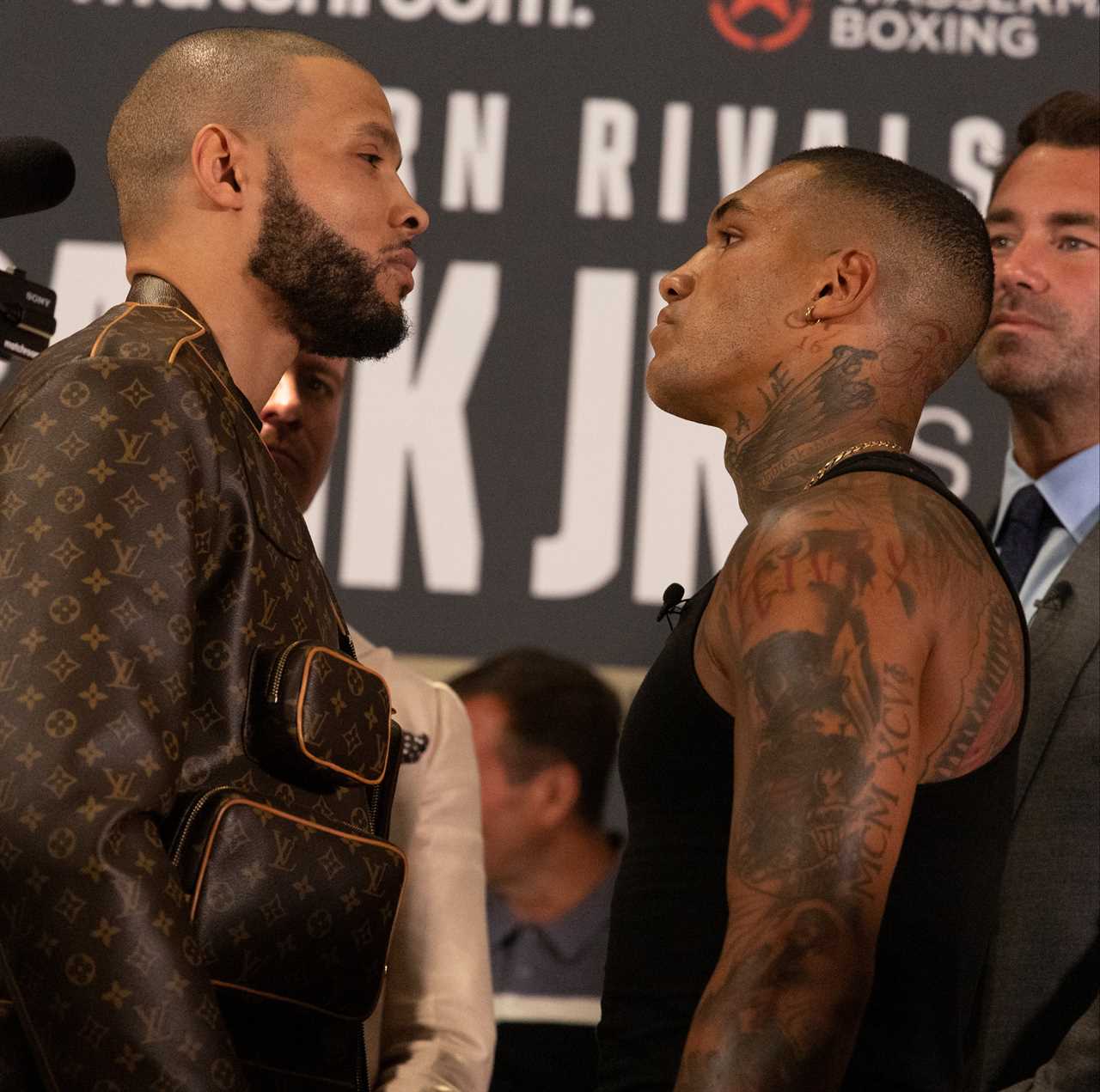 Eubank Jr. says he will RETIRE if Benn loses in an icy exchange, as the pair meet face-to-face at GMB flanked with security