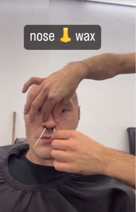 Tyson Fury screams as he gets his nostrils waxed. Gypsy King finally exposes his weakness.