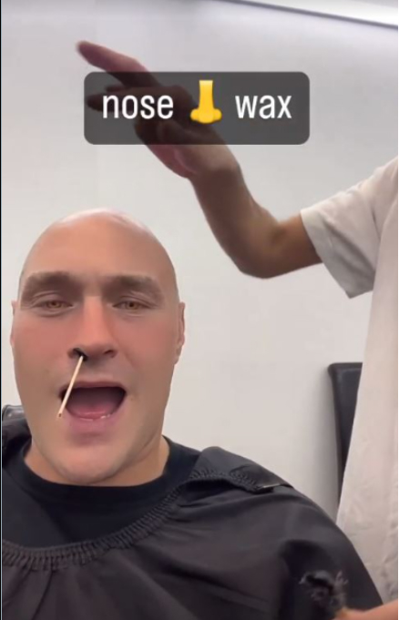 Tyson Fury screams as he gets his nostrils waxed. Gypsy King finally exposes his weakness.
