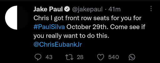 In a now-deleted tweet, Conor Benn fought Jake Paul for a fight after Jake Paul's failed drug test. Chris Eubank Jr. offered to fight Jake Paul