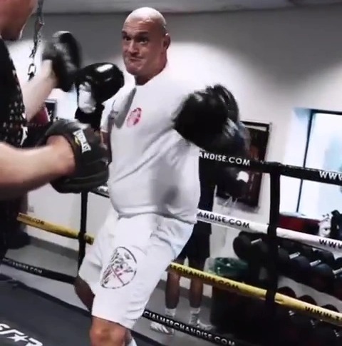 You can see behind-the scenes footage of Tyson Fury's training camp to Derek Chisora, as he exercises to strange music