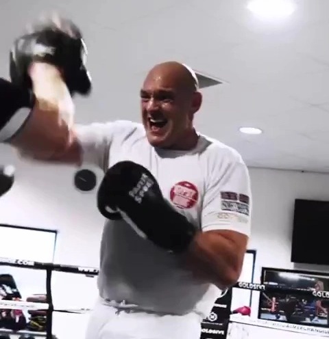 You can see behind-the scenes footage of Tyson Fury's training camp to Derek Chisora, as he exercises to strange music