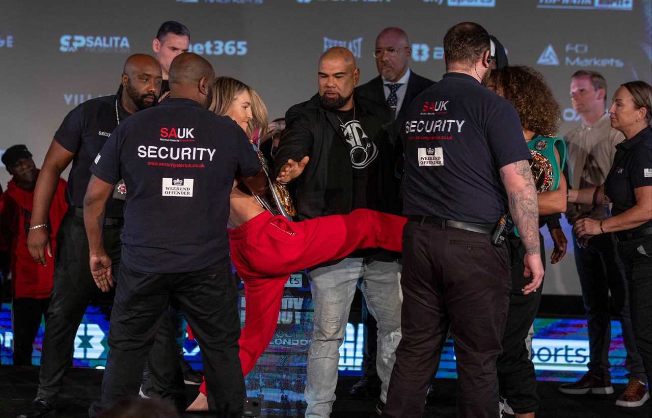 Watch Mikaela Mayer KICK AWAY at Alycia Baumgardner, as the security forces force them apart AGAIN in preparation for a grudge fight